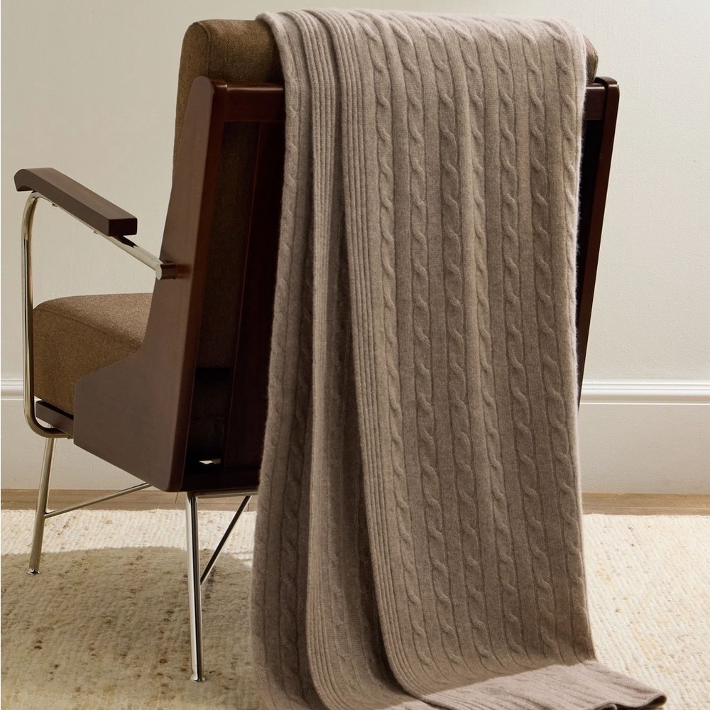 RALPH LAUREN HOME Cable Knit 100% Cashmere Throw Blanket - Natural - NWT